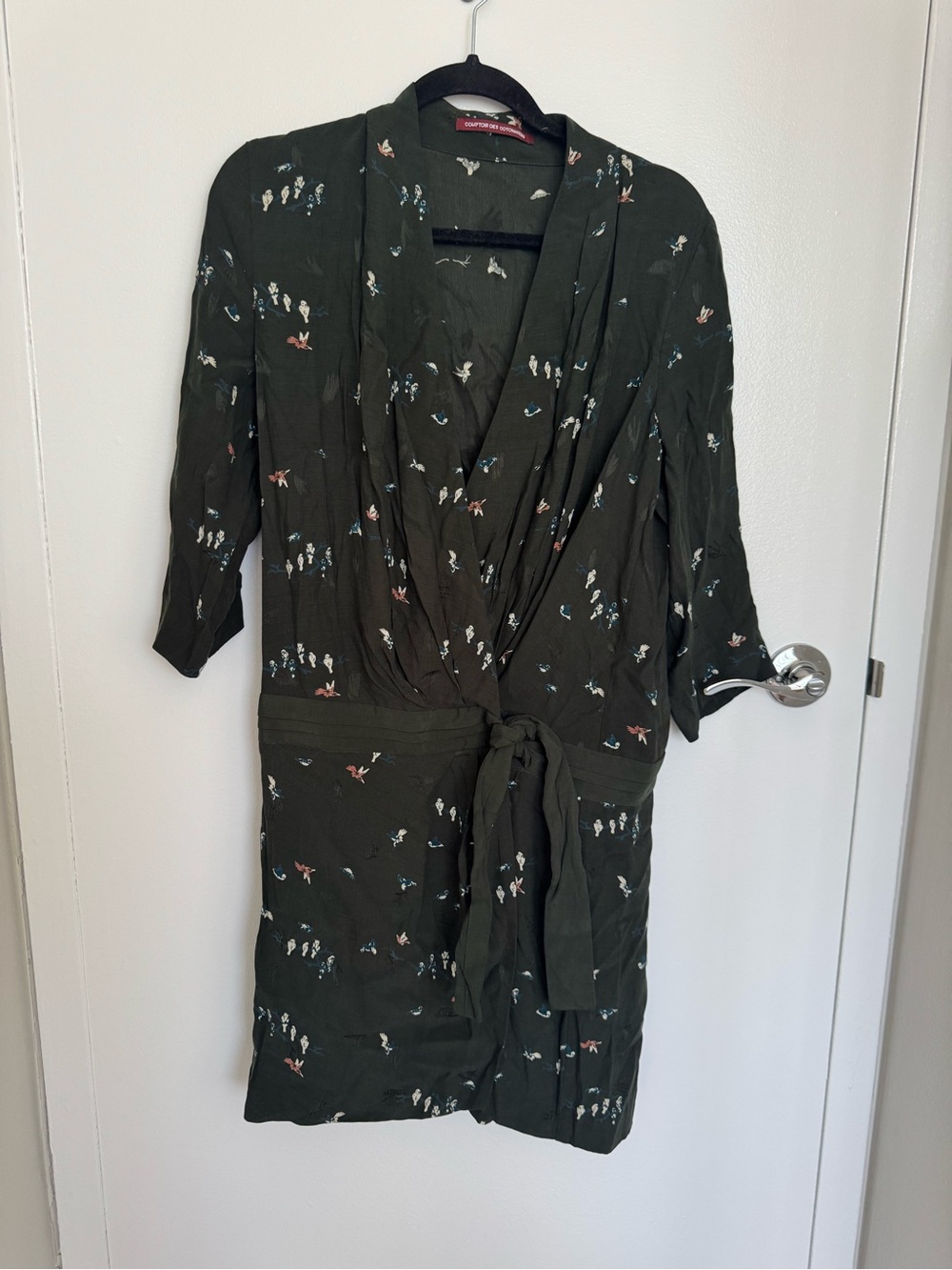 Comptoir Des Cotonniers Olive Green Floral Wrap Dress
